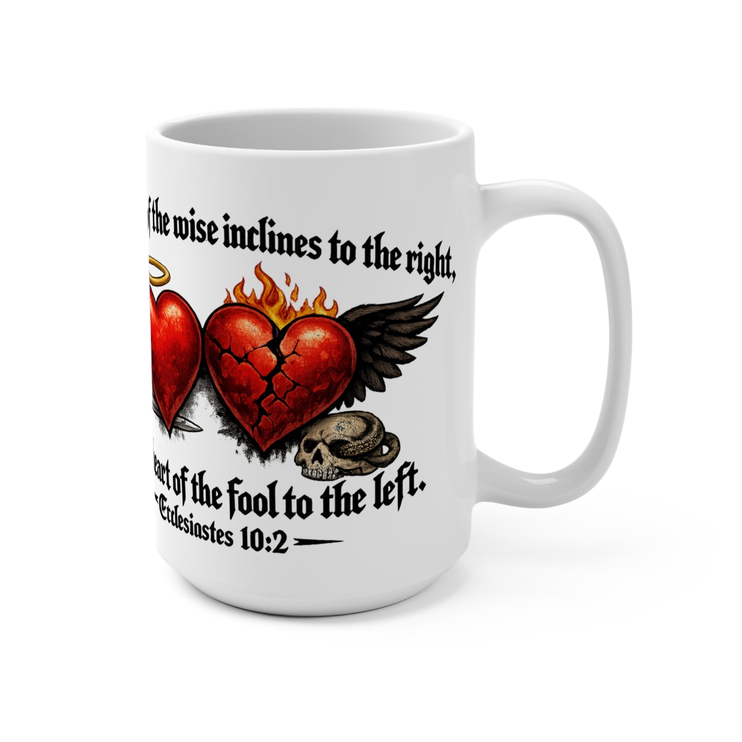 Ecclesiastes 10:2 Winged Hearts Conservative & Liberal Meanings 15oz Coffee Mug