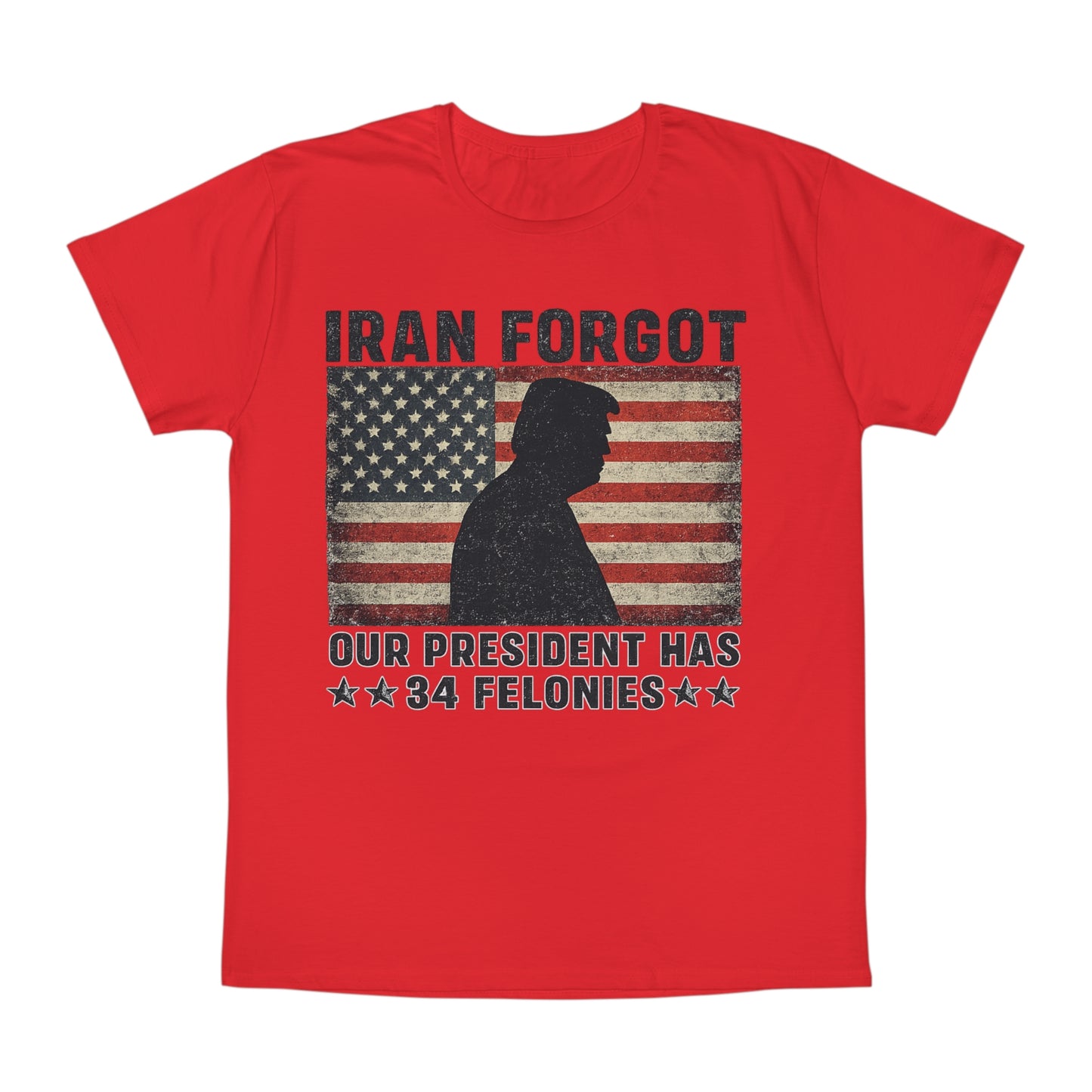 "Iran Forgot, Our President Has 34 Felonies" President Trump Fruit Of The Loom Brand T-Shirt