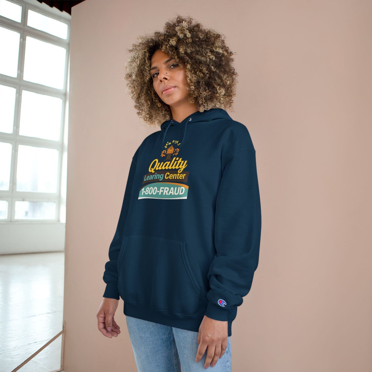 "Quality Learing Center" 1-800-FRAUD Champion Brand Hoodie