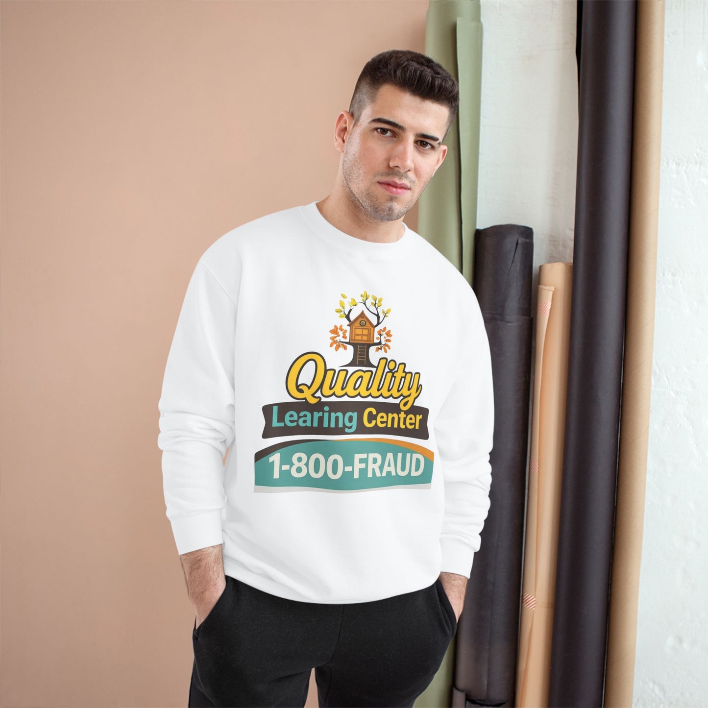 "Quality Learing Center" 1-800-FRAUD Champion Brand Crewneck Sweatshirt
