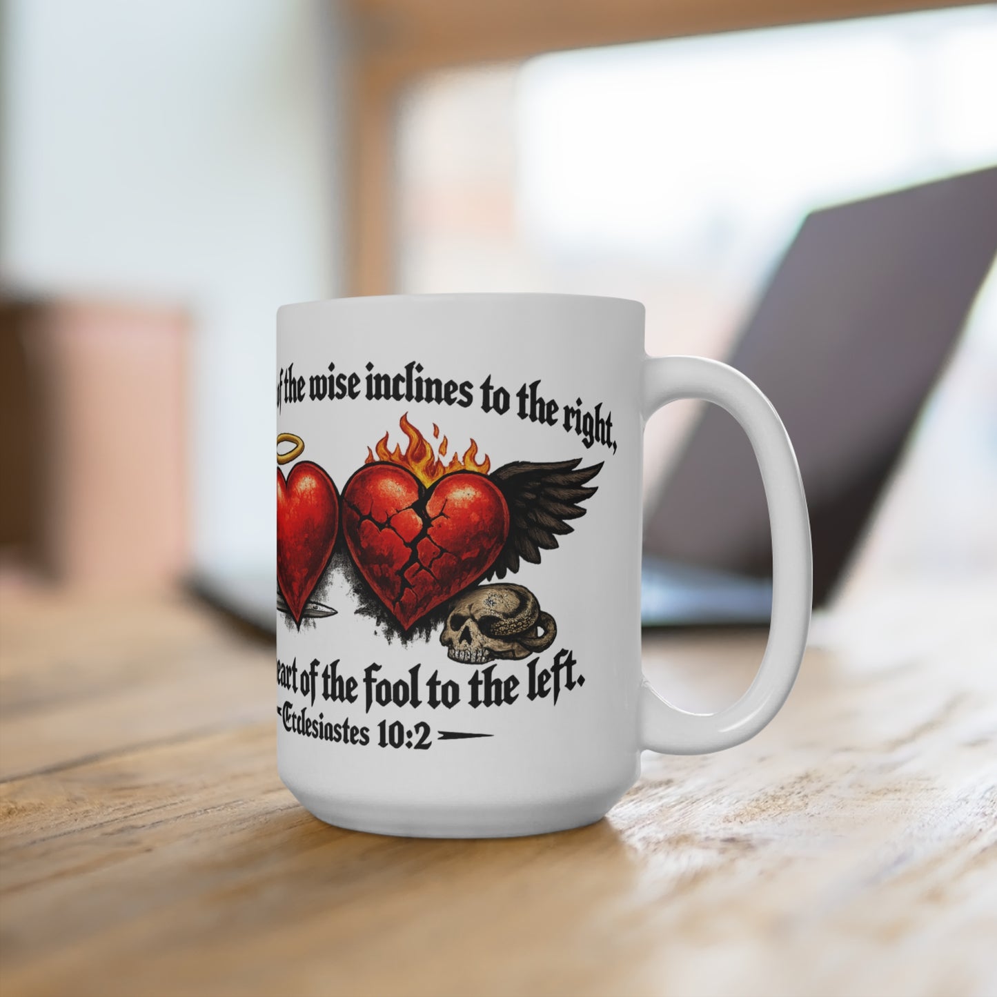 Ecclesiastes 10:2 Winged Hearts Conservative & Liberal Meanings 15oz Coffee Mug