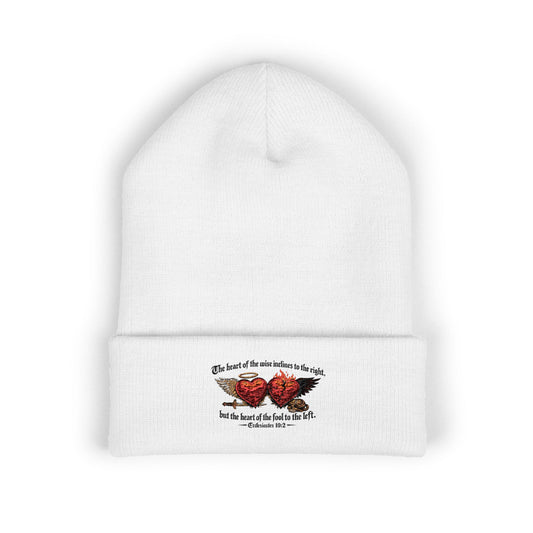 Ecclesiastes 10:2 Winged Hearts Conservative & Liberal Meanings Embroidered Cuffed Beanie