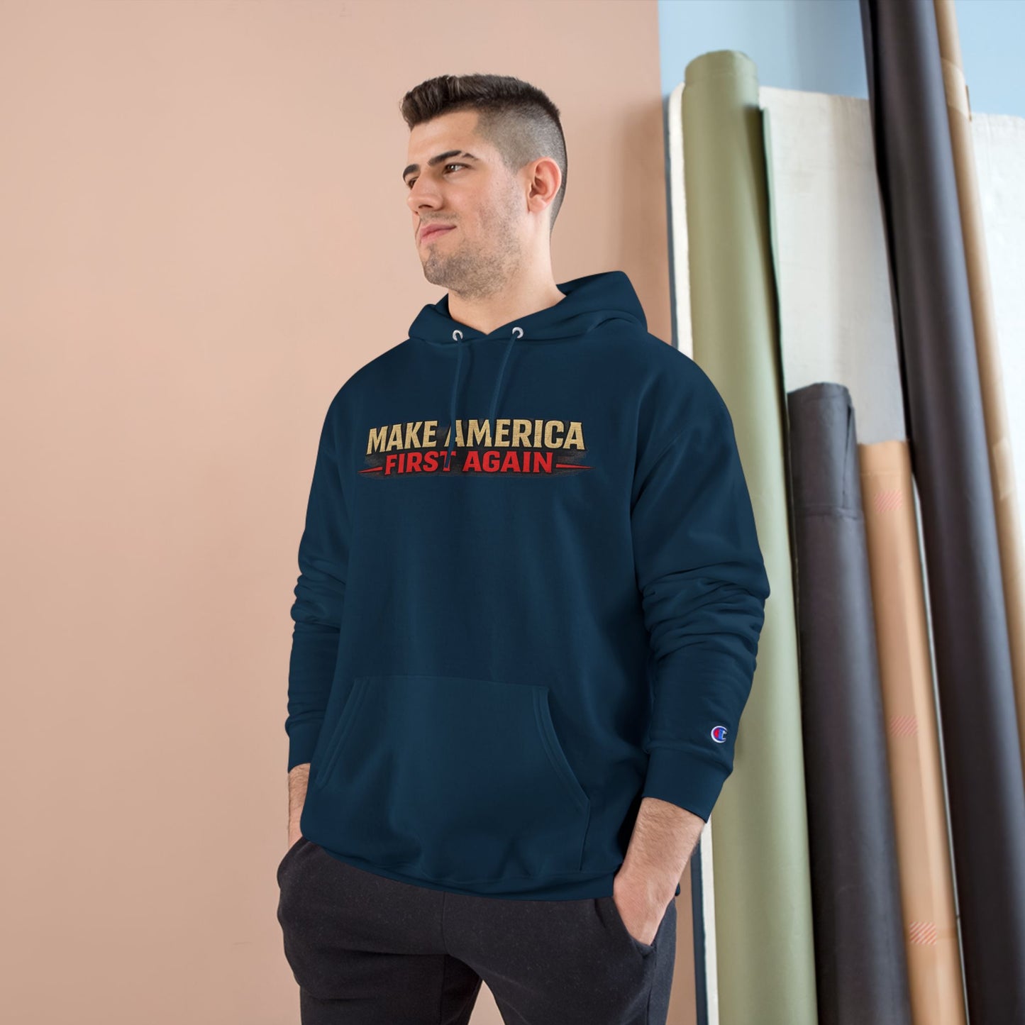 "Make America First Again" America First Is Not A Slogan - It's A Standard Champion Brand Hoodie