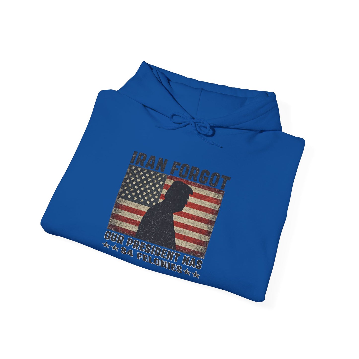 "Iran Forgot, Our President Has 34 Felonies" President Trump Signature Gildan Brand Hoodie