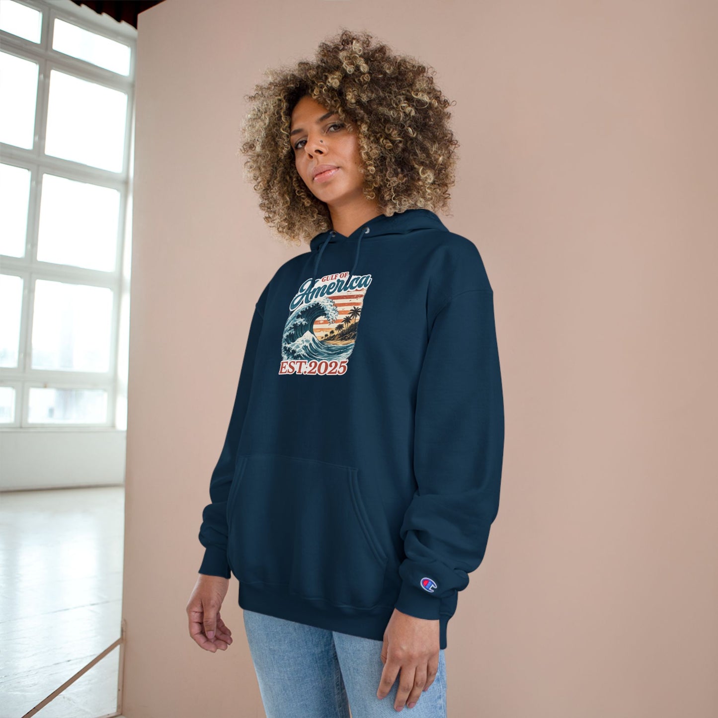 Gulf of America Est. 2025 Waves Champion Brand Hoodie