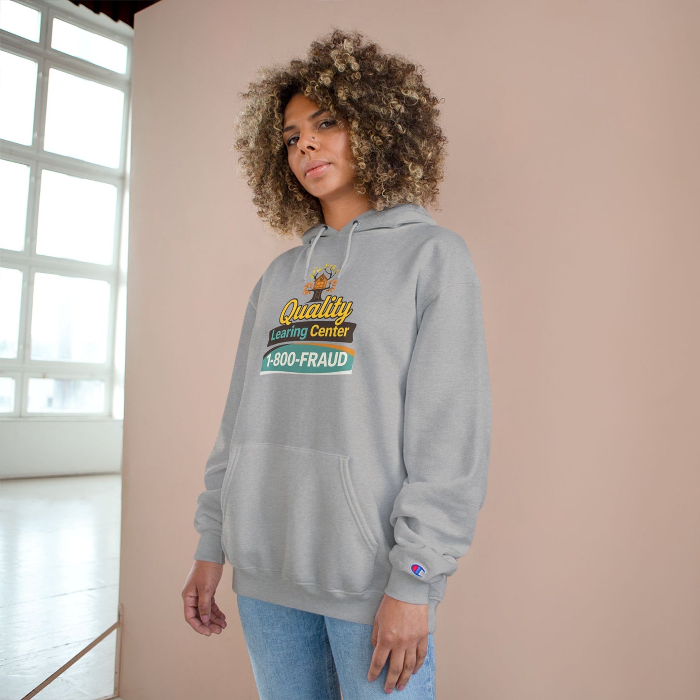 "Quality Learing Center" 1-800-FRAUD Champion Brand Hoodie