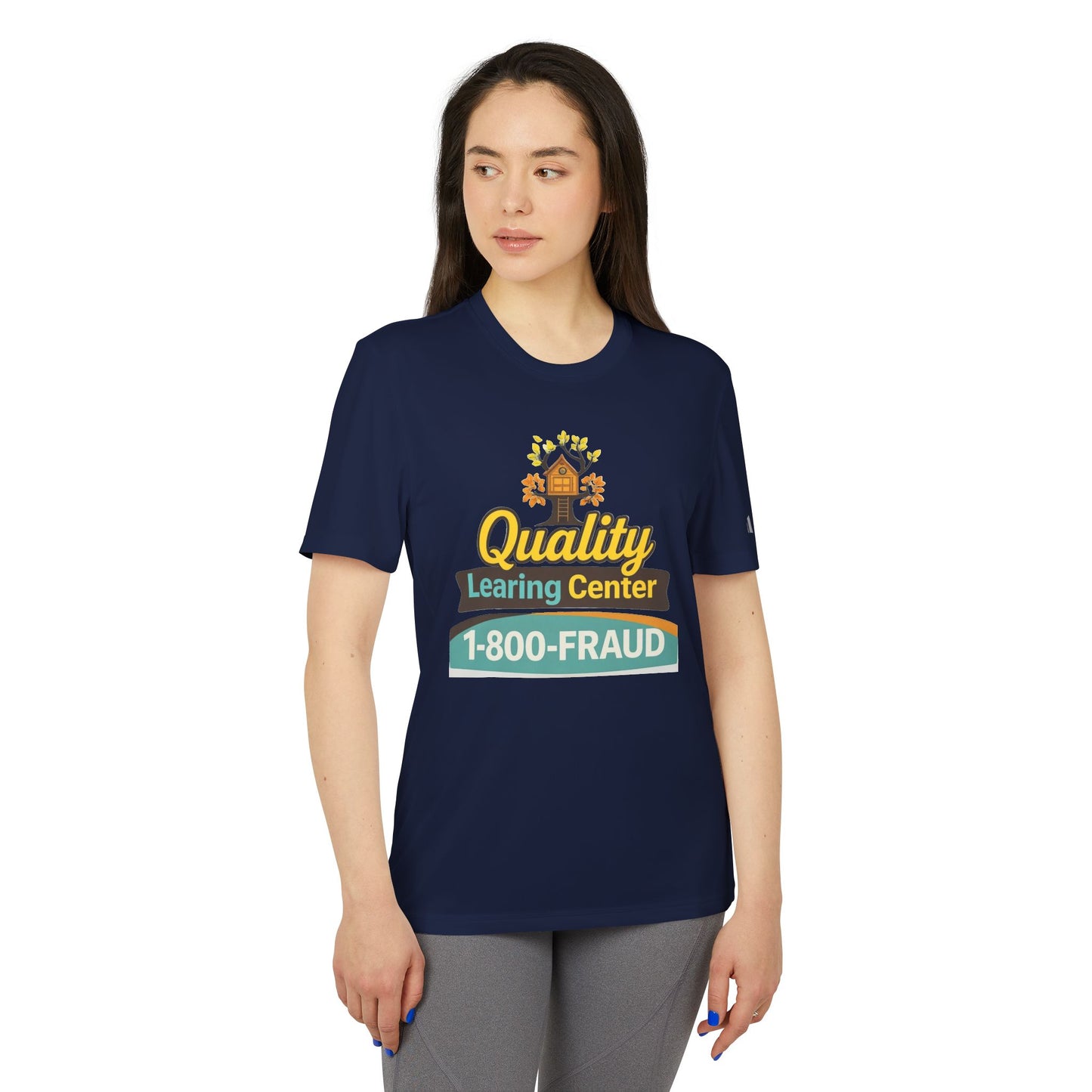 "Quality Learing Center" 1-800-FRAUD Adidas Brand T-Shirt