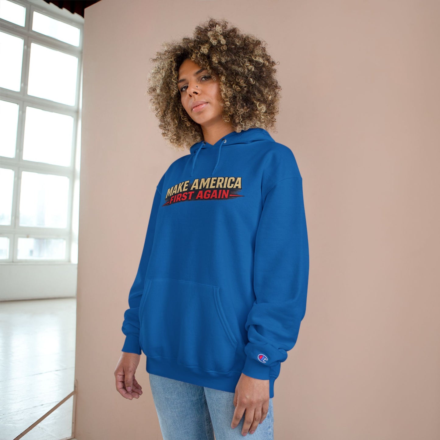 "Make America First Again" America First Is Not A Slogan - It's A Standard Champion Brand Hoodie