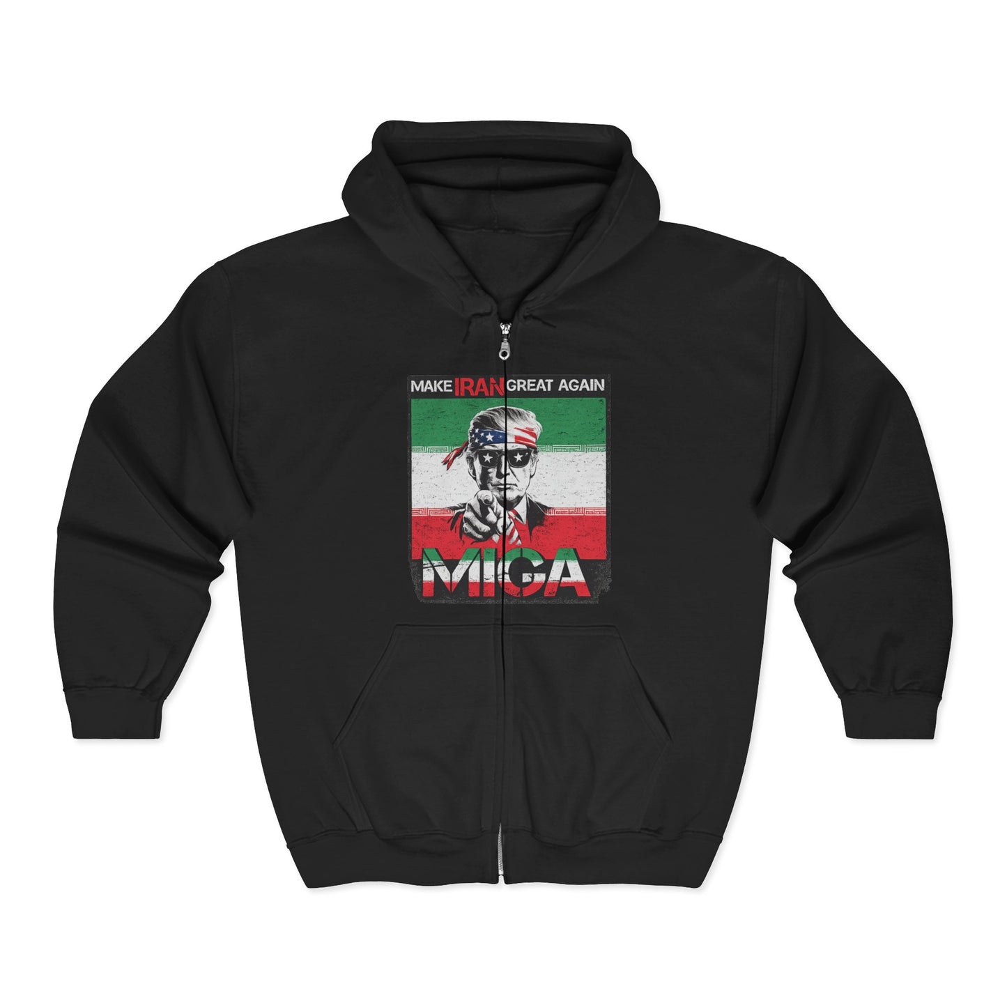 "Make Iran Great Again (MIGA)" Trump Gildan Zip Up Hoodie