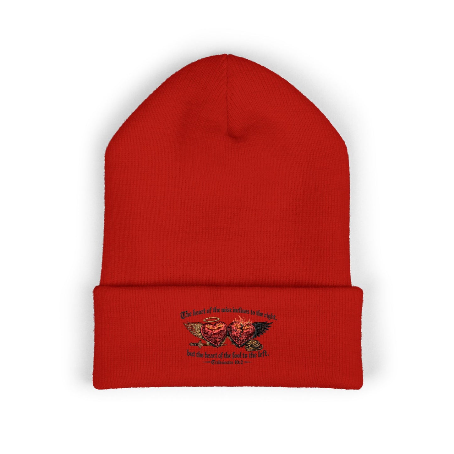 Ecclesiastes 10:2 Winged Hearts Conservative & Liberal Meanings Embroidered Cuffed Beanie