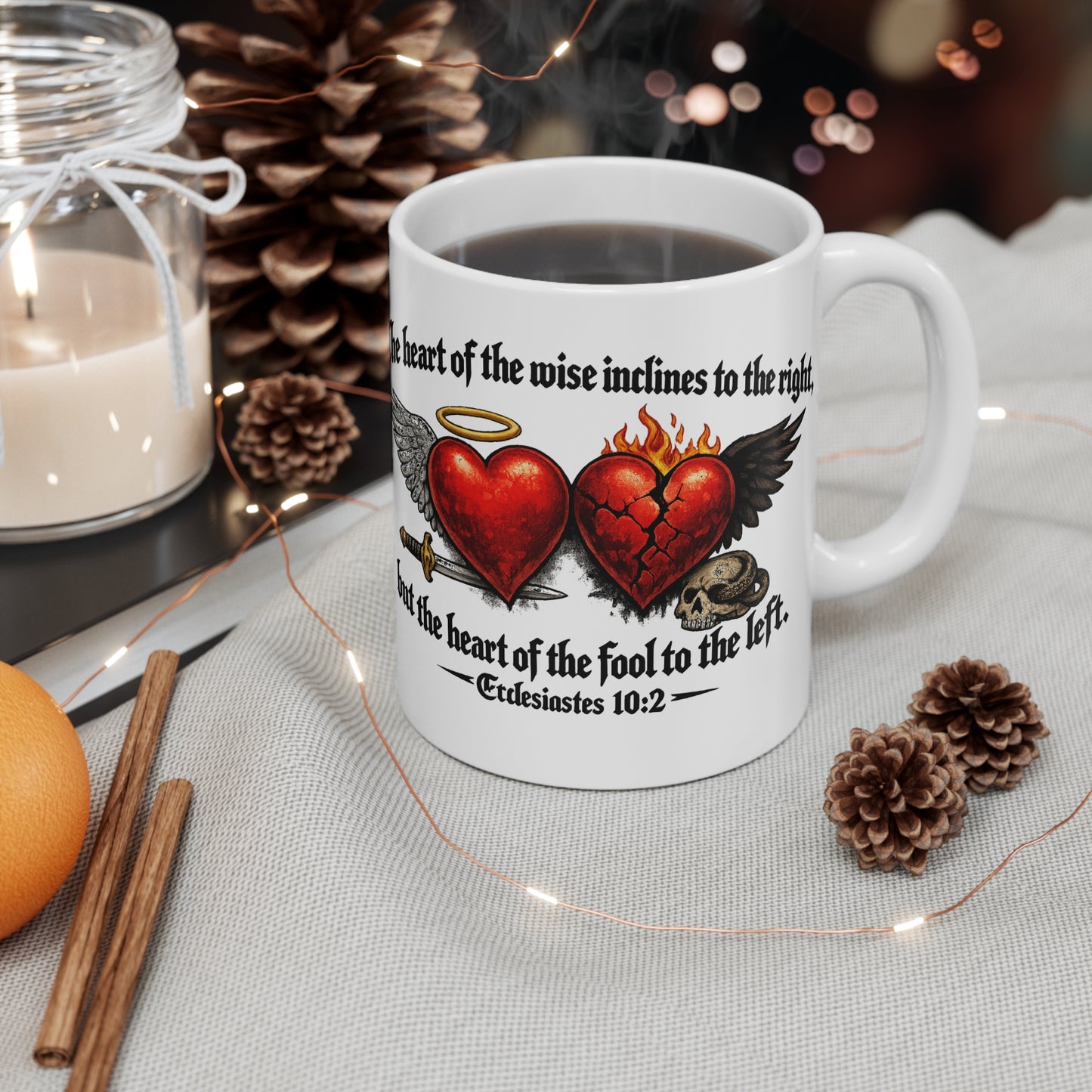 Ecclesiastes 10:2 Winged Hearts Conservative & Liberal Meanings Coffee Mug
