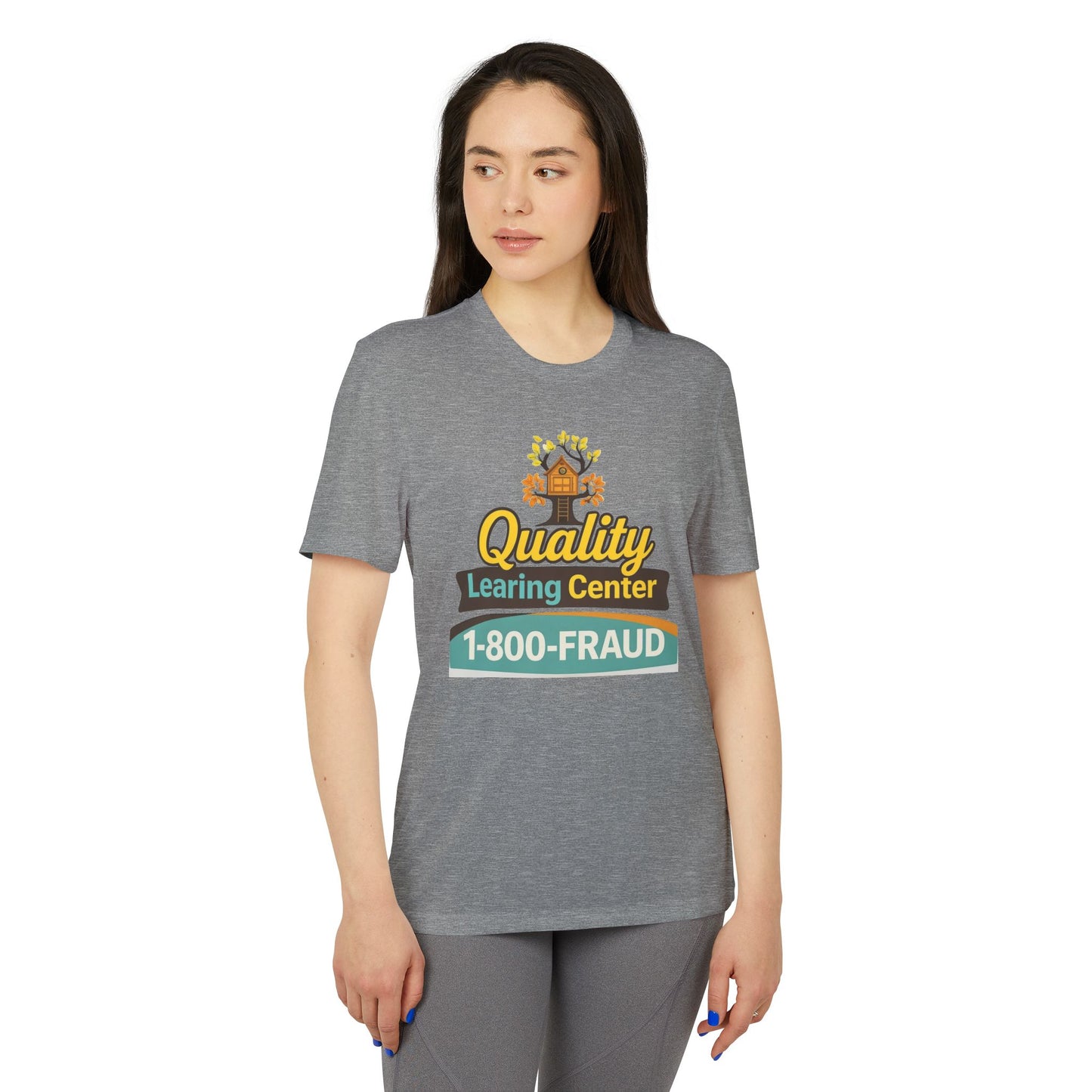 "Quality Learing Center" 1-800-FRAUD Adidas Brand T-Shirt