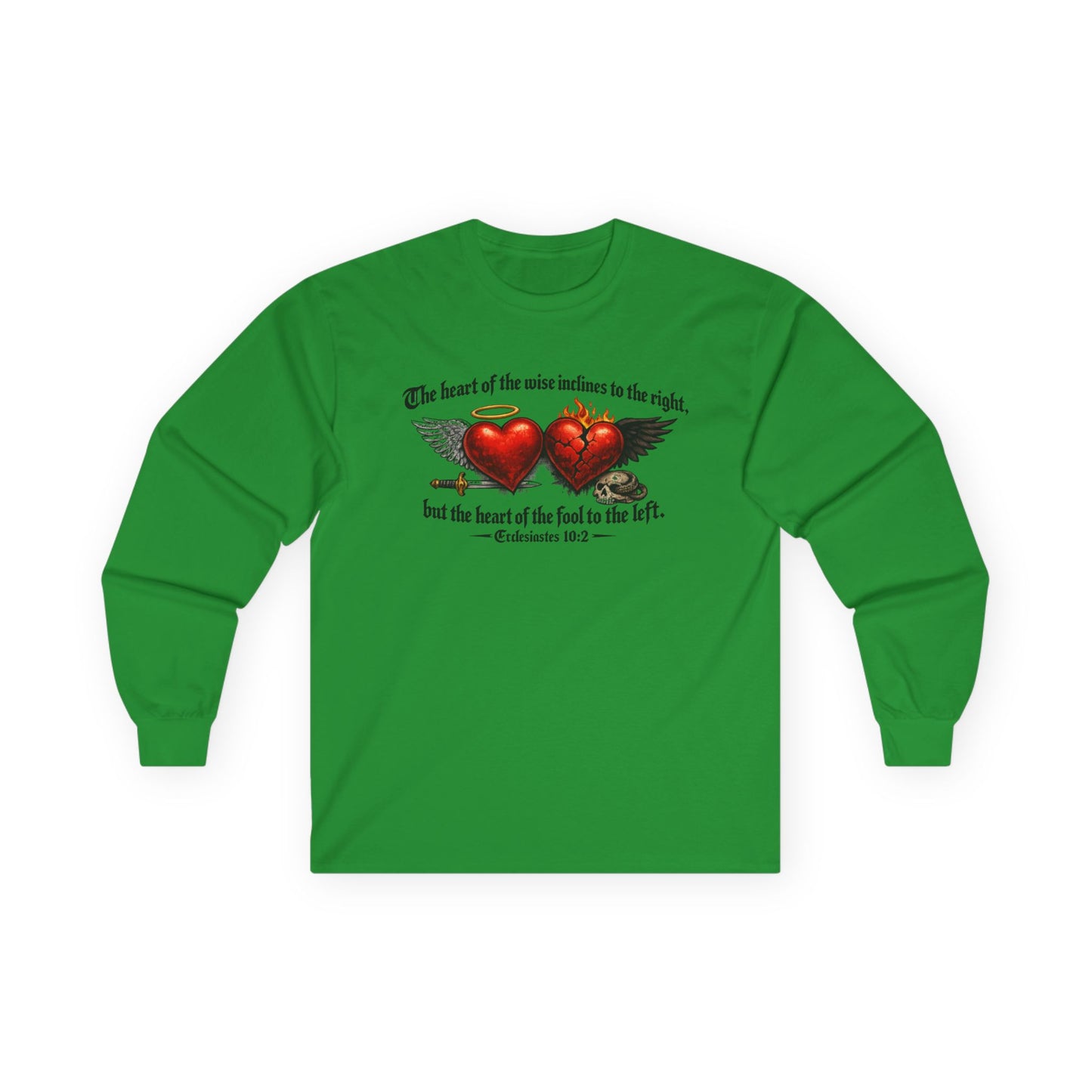 Ecclesiastes 10:2 Winged Hearts Conservative & Liberal Meanings Gildan Brand T-Shirt
