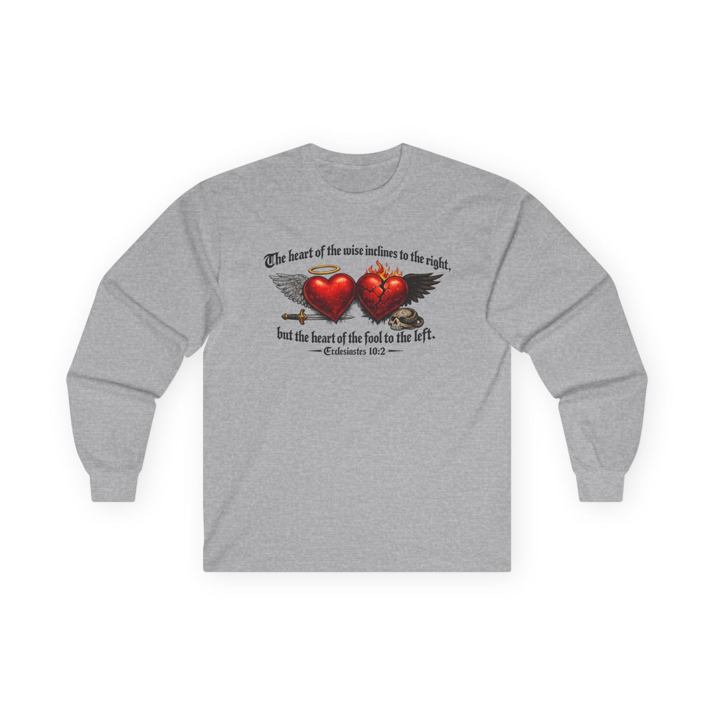 Ecclesiastes 10:2 Winged Hearts Conservative & Liberal Meanings Gildan Brand T-Shirt