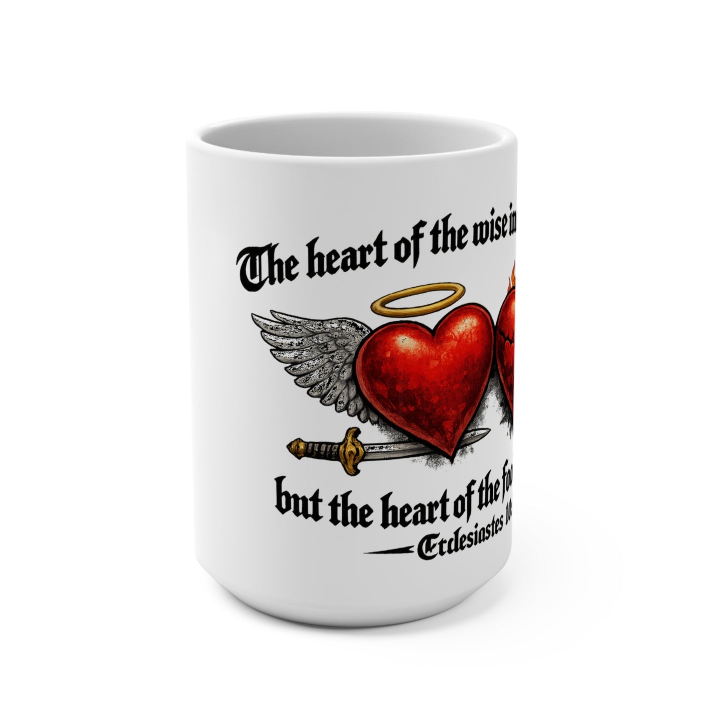 Ecclesiastes 10:2 Winged Hearts Conservative & Liberal Meanings 15oz Coffee Mug