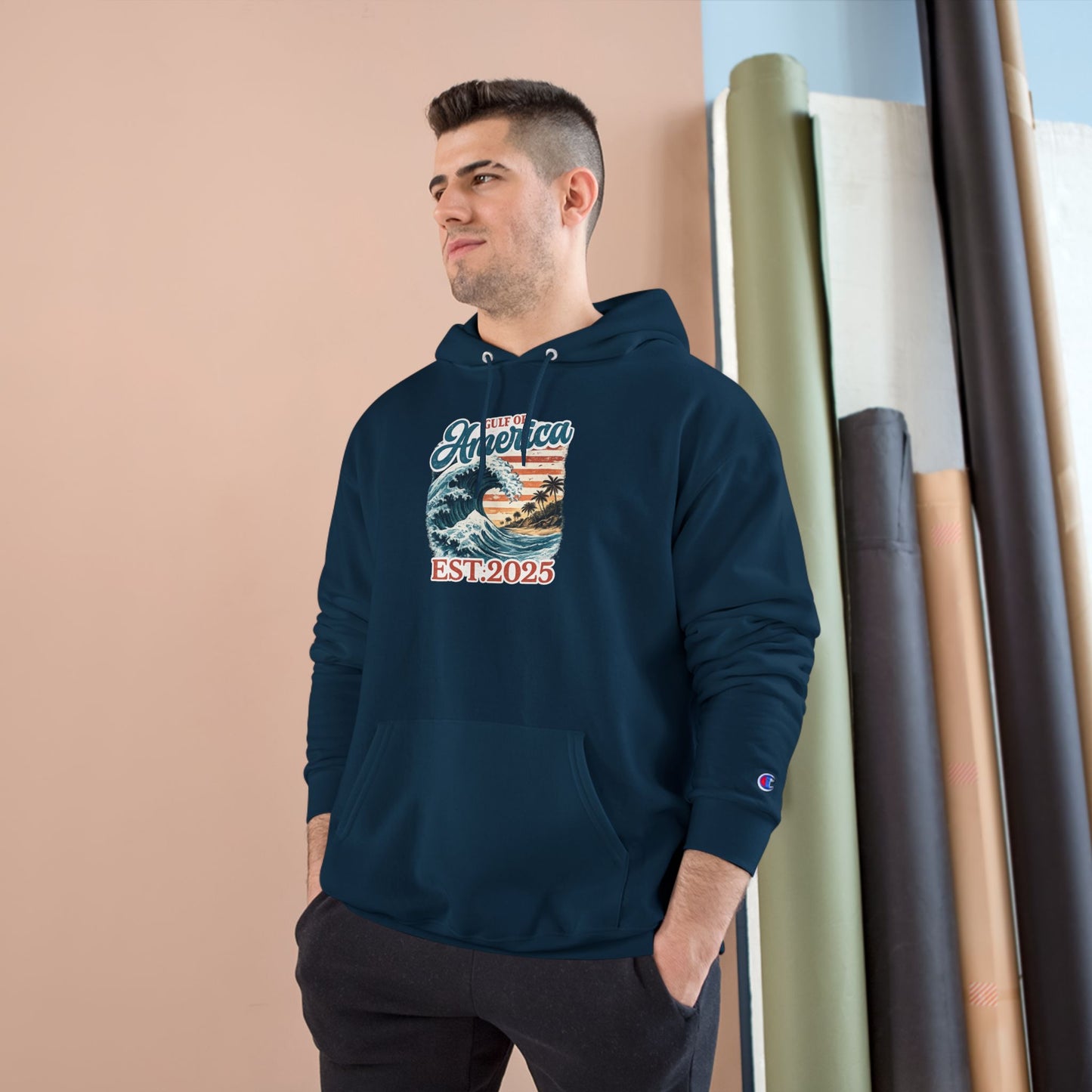 Gulf of America Est. 2025 Waves Champion Brand Hoodie