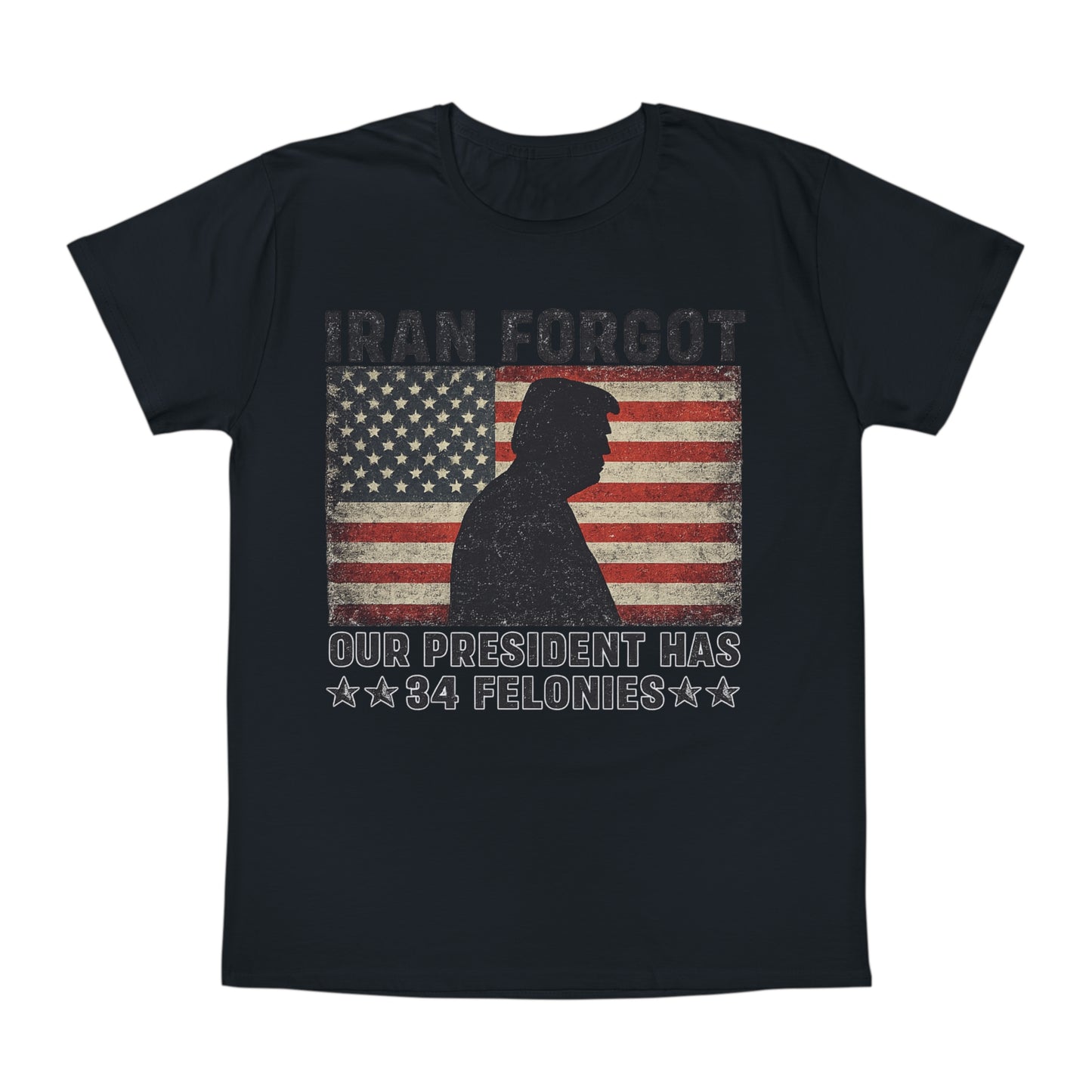 "Iran Forgot, Our President Has 34 Felonies" President Trump Fruit Of The Loom Brand T-Shirt