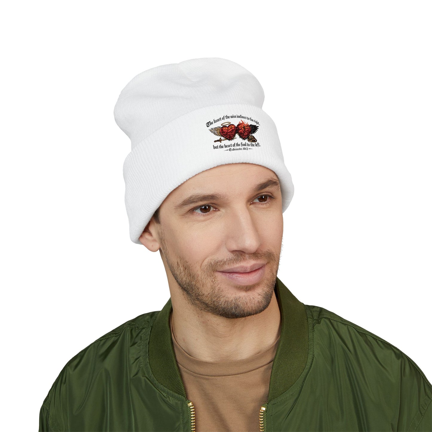 Ecclesiastes 10:2 Winged Hearts Conservative & Liberal Meanings Embroidered Cuffed Beanie