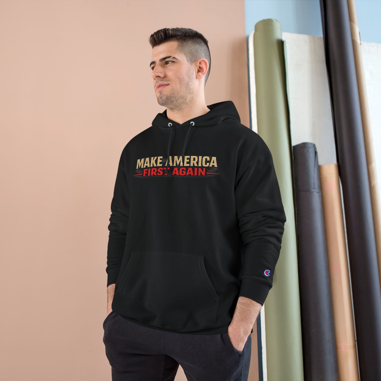 "Make America First Again" America First Is Not A Slogan - It's A Standard Champion Brand Hoodie