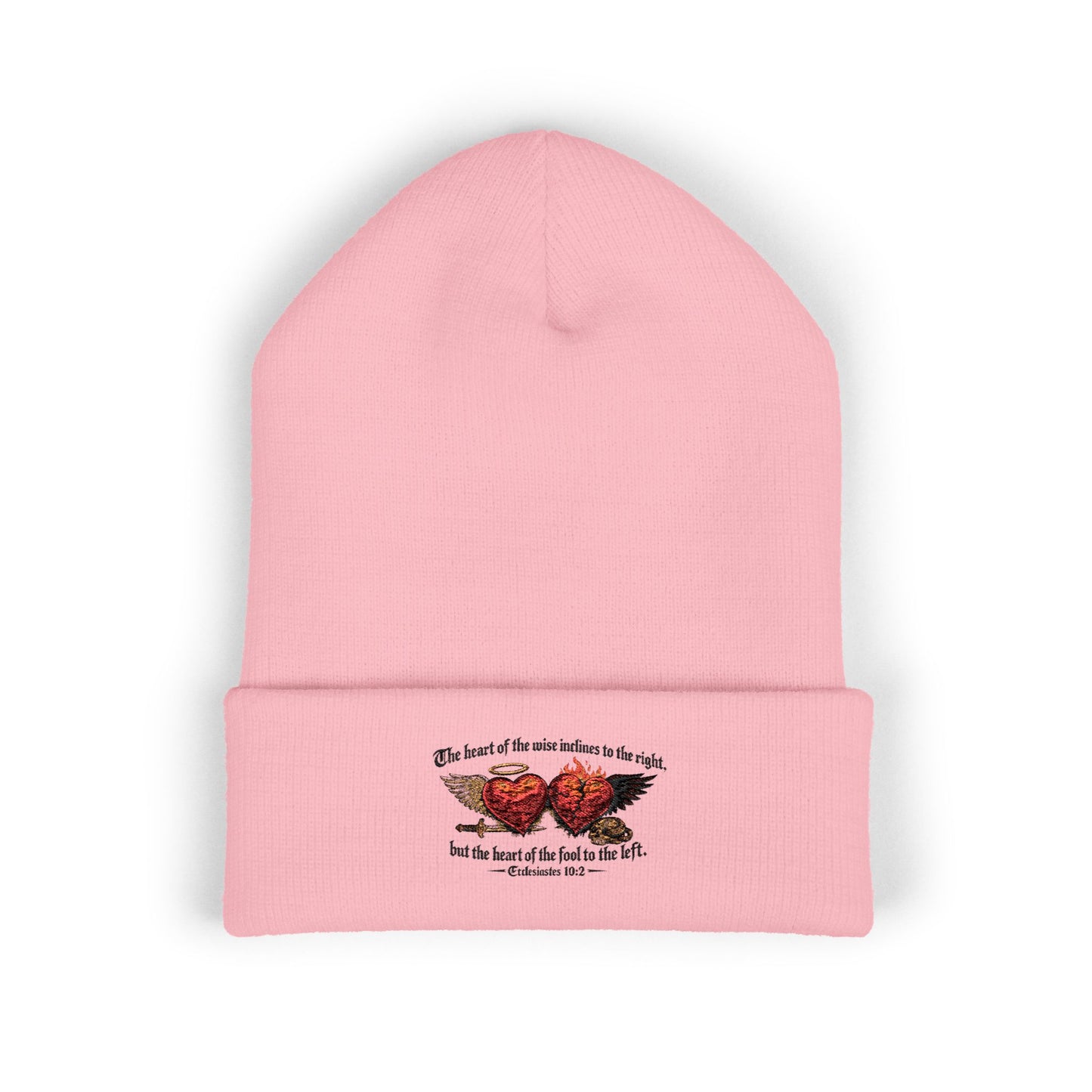Ecclesiastes 10:2 Winged Hearts Conservative & Liberal Meanings Embroidered Cuffed Beanie