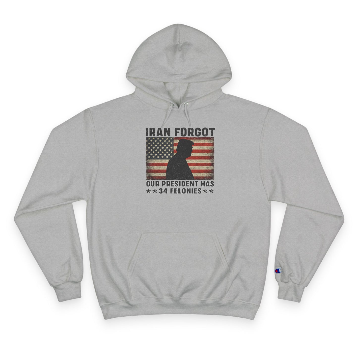 "Iran Forgot, Our President Has 34 Felonies" President Trump Champion Brand Hoodie