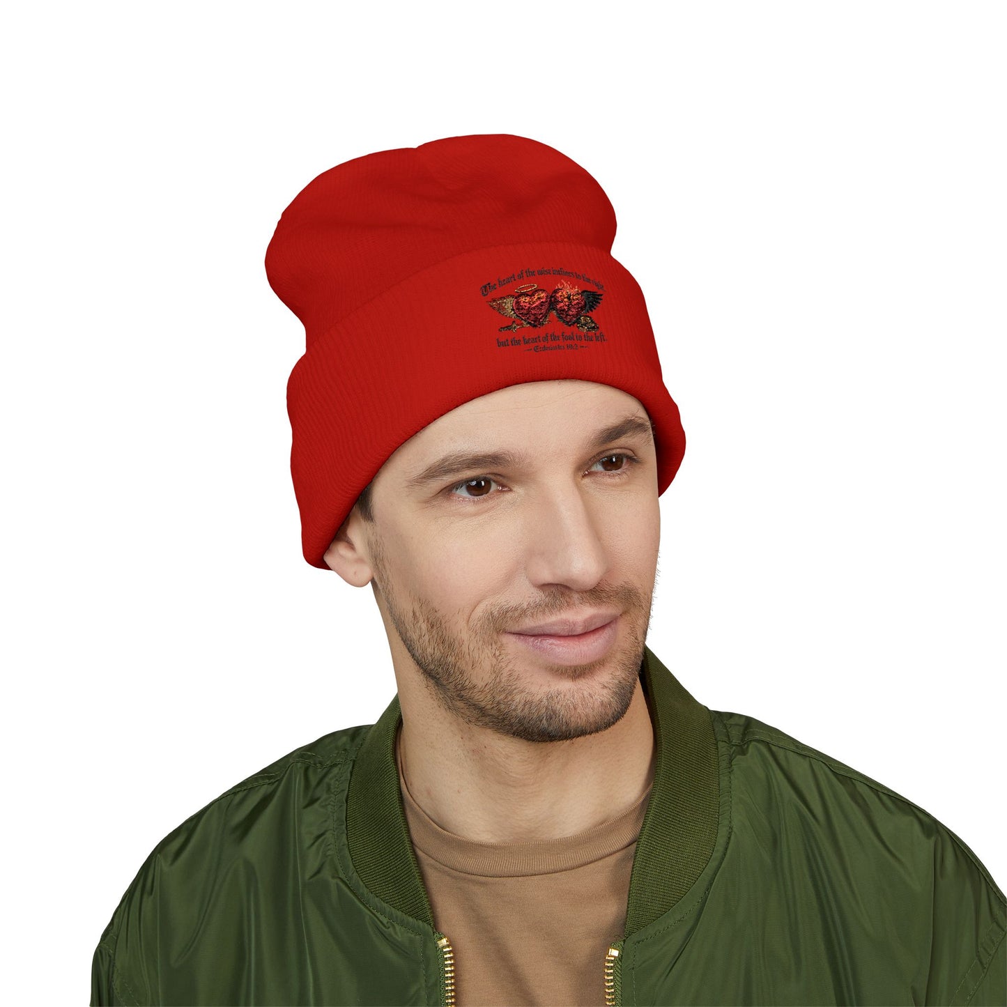 Ecclesiastes 10:2 Winged Hearts Conservative & Liberal Meanings Embroidered Cuffed Beanie