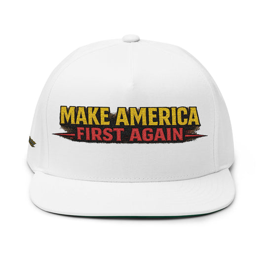 "Make America First Again" Book Merch Flat Bill Cap (Embroidered)