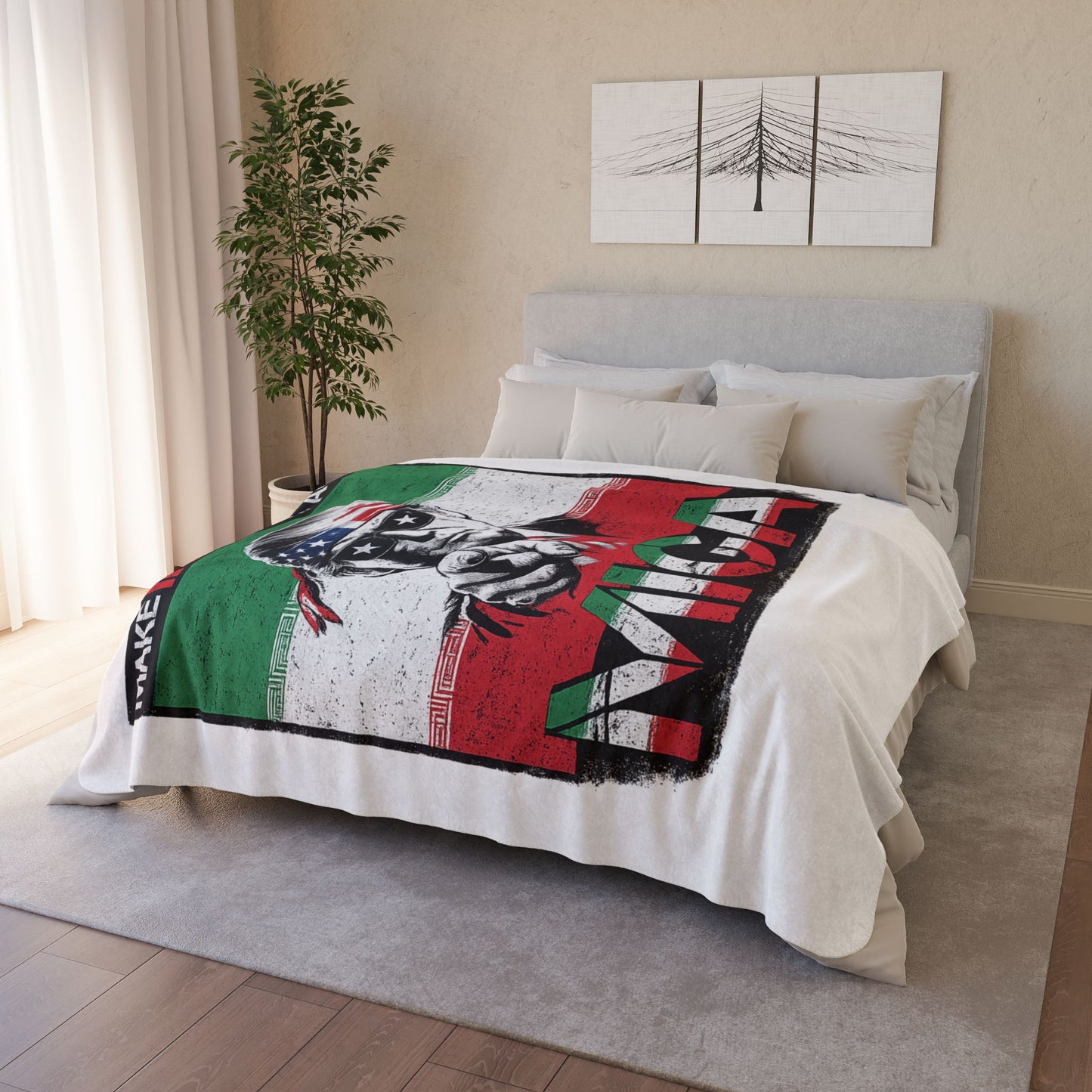 "Make Iran Great Again (MIGA)" Trump Fleece Sherpa Blanket