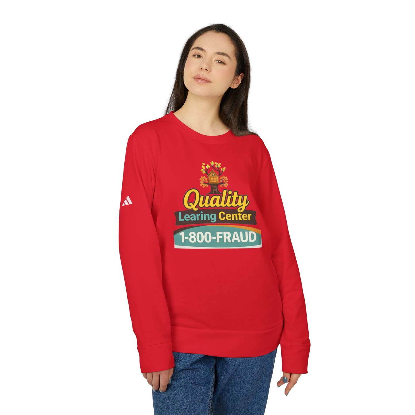 "Quality Learing Center" 1-800-FRAUD Adidas Brand Crewneck Sweatshirt