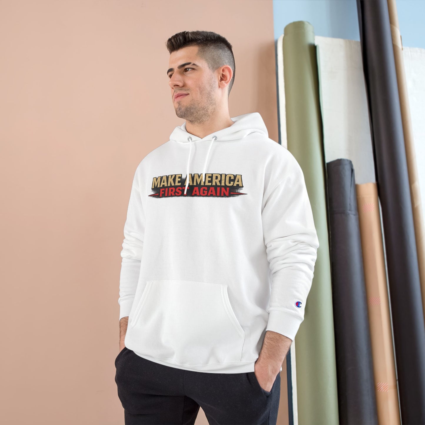 "Make America First Again" America First Is Not A Slogan - It's A Standard Champion Brand Hoodie
