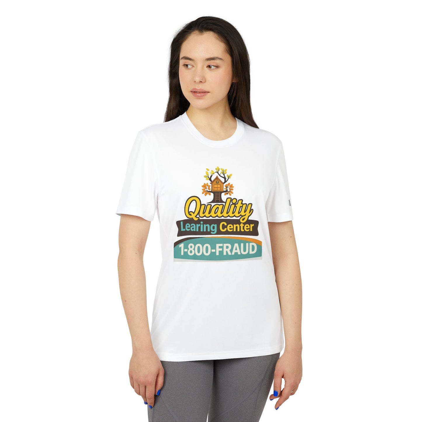 "Quality Learing Center" 1-800-FRAUD Adidas Brand T-Shirt