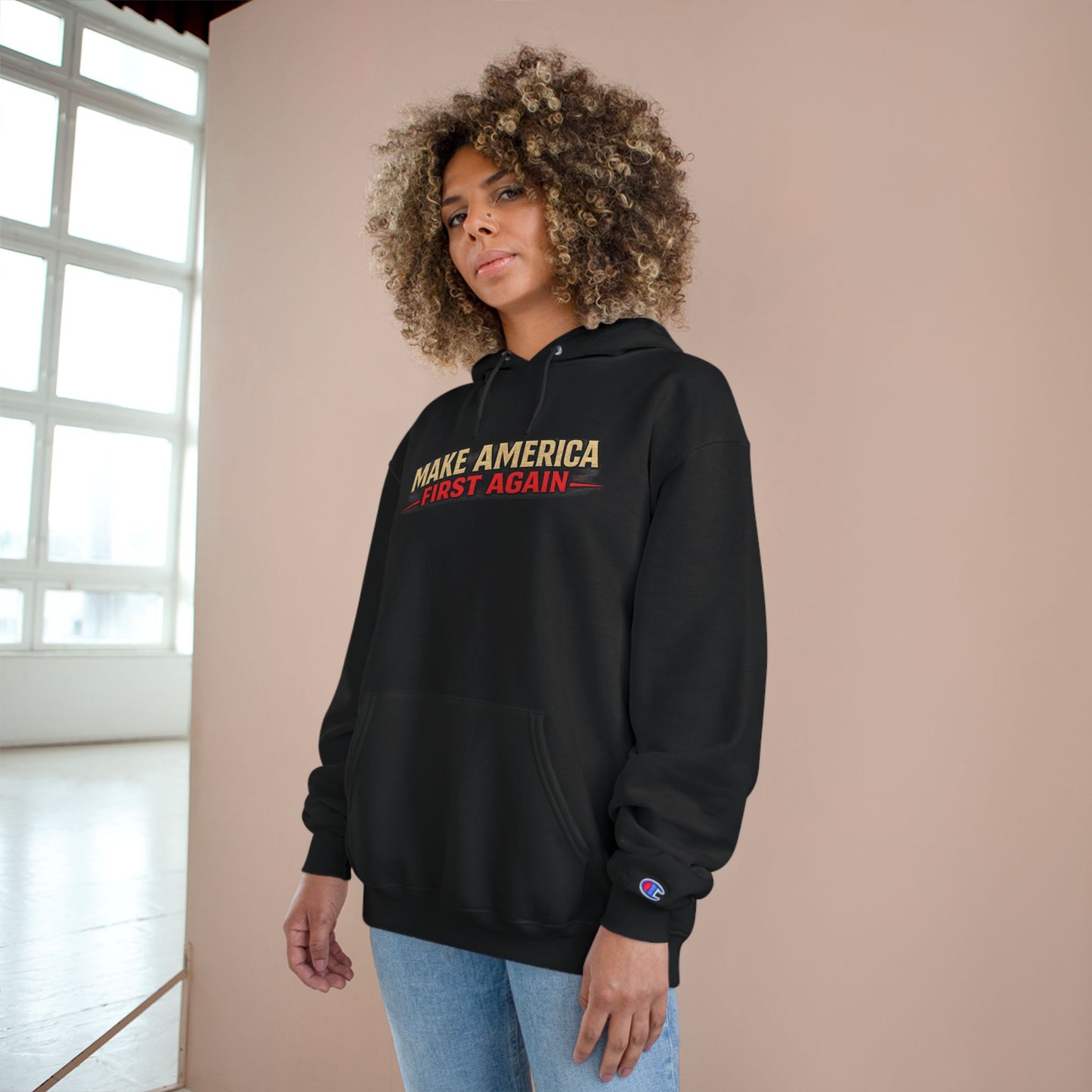 "Make America First Again" America First Is Not A Slogan - It's A Standard Champion Brand Hoodie