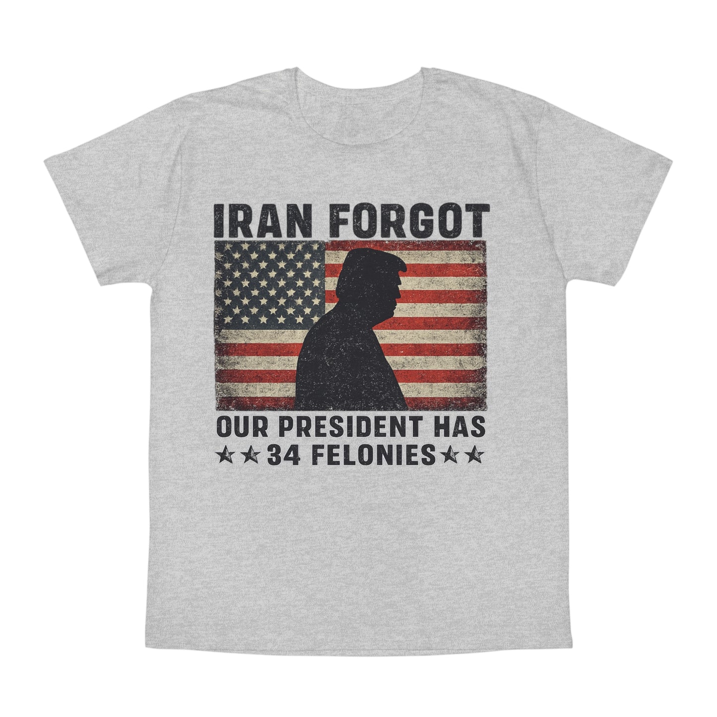 "Iran Forgot, Our President Has 34 Felonies" President Trump Fruit Of The Loom Brand T-Shirt
