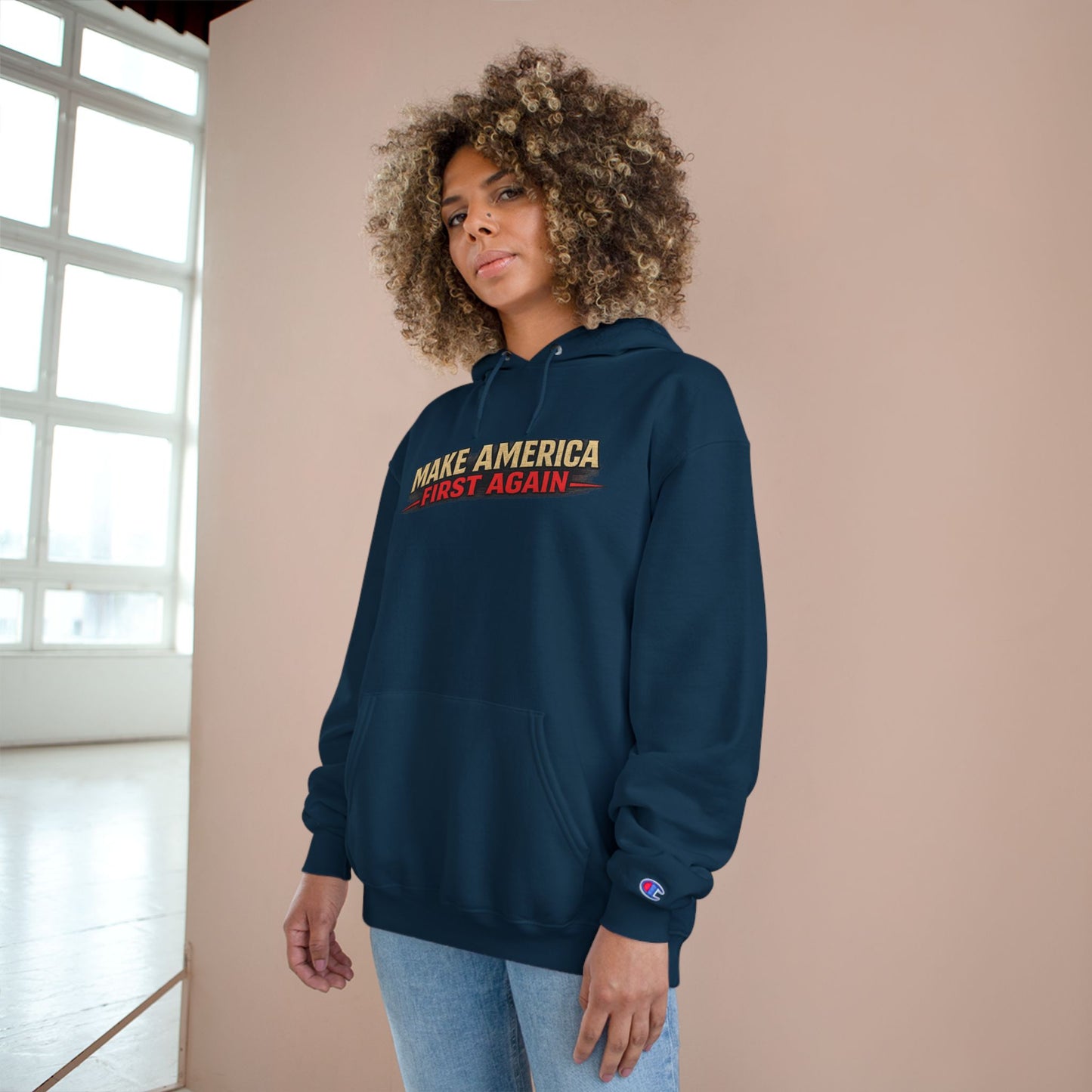 "Make America First Again" America First Is Not A Slogan - It's A Standard Champion Brand Hoodie