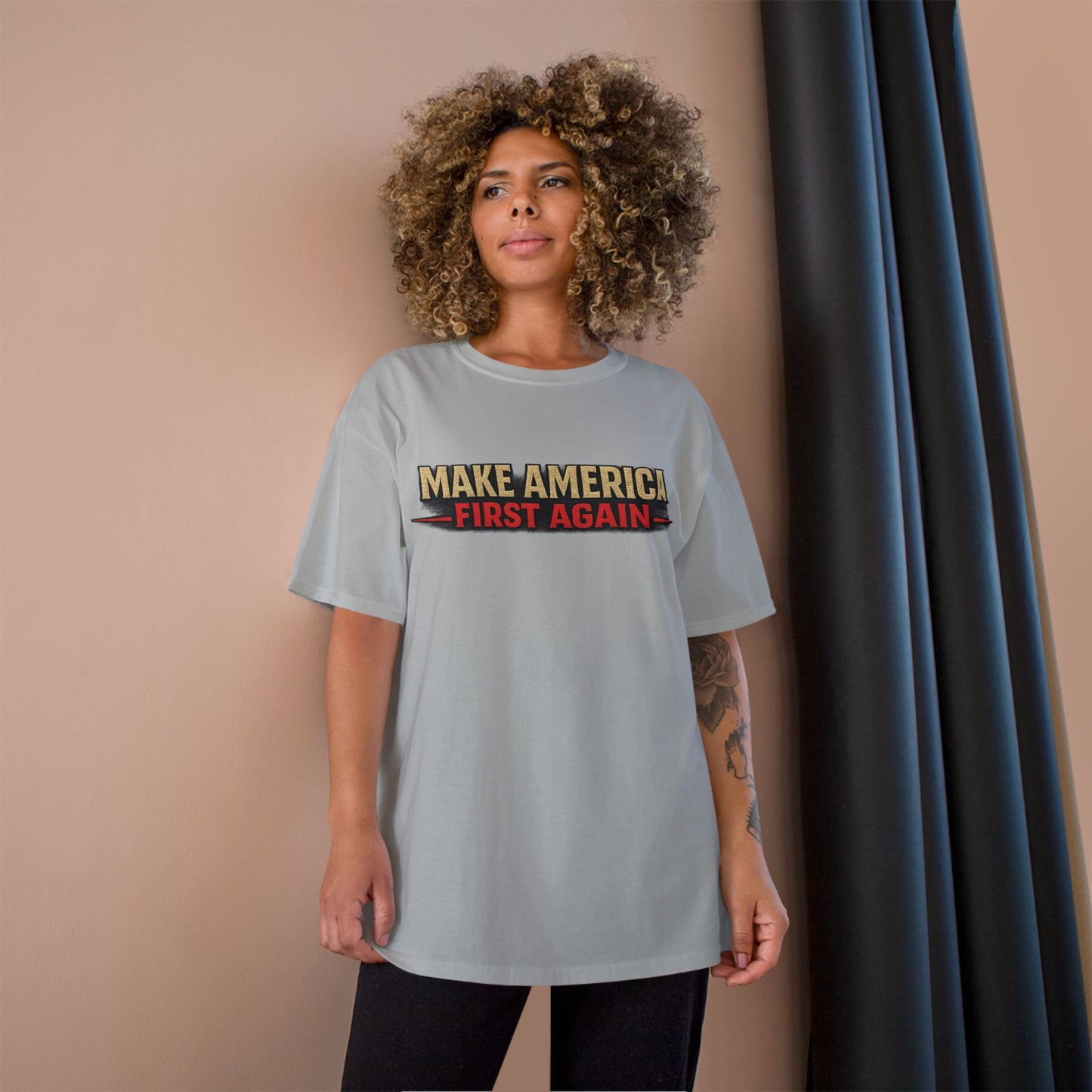 "Make America First Again" Book Merch Champion Brand T-Shirt