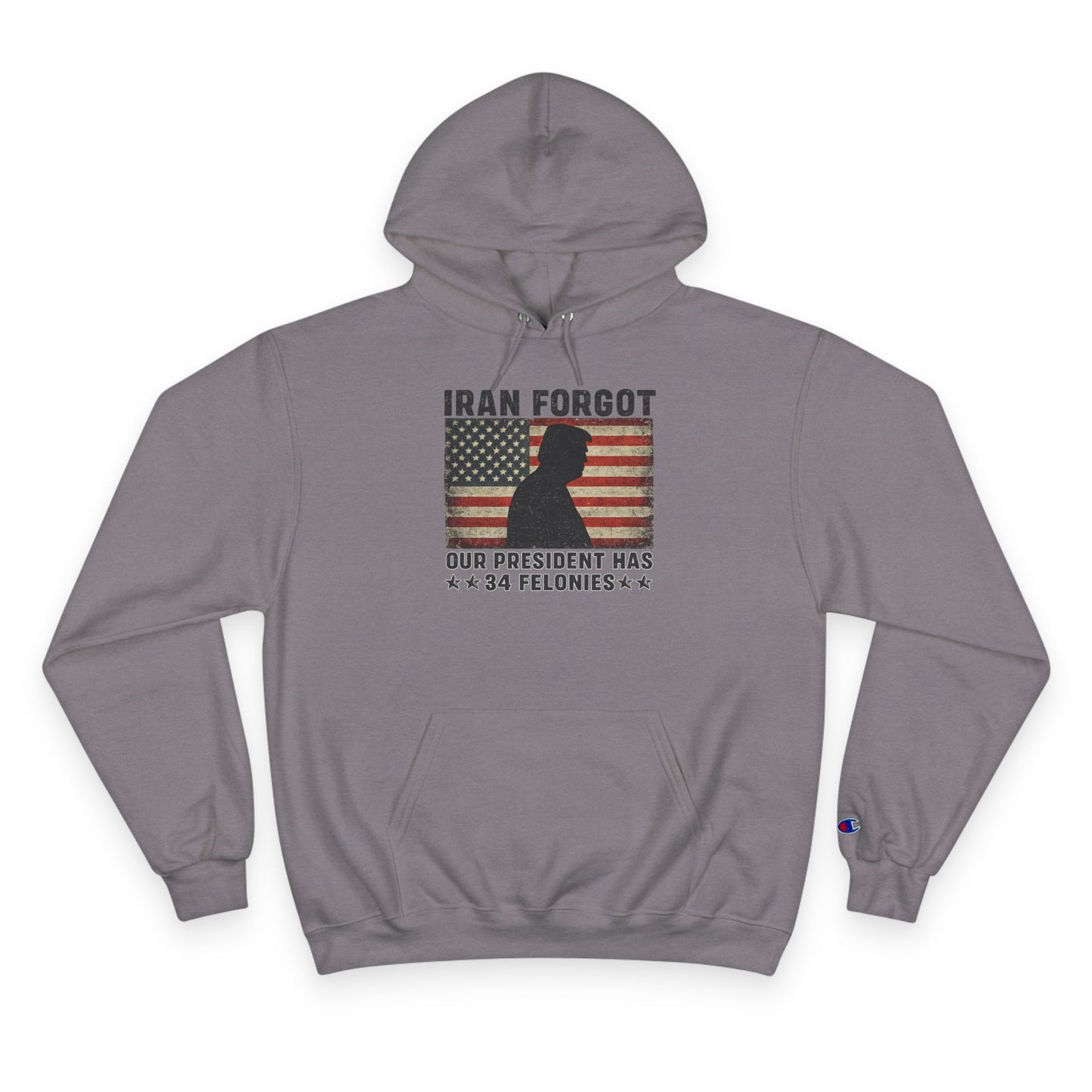 "Iran Forgot, Our President Has 34 Felonies" President Trump Champion Brand Hoodie